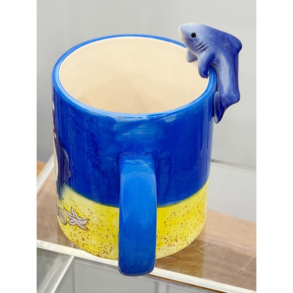 Shark Aquarium Coffee Mug With Shark Figurine on Rim of Cup Sea Life Ocean - Picture 4 of 7
